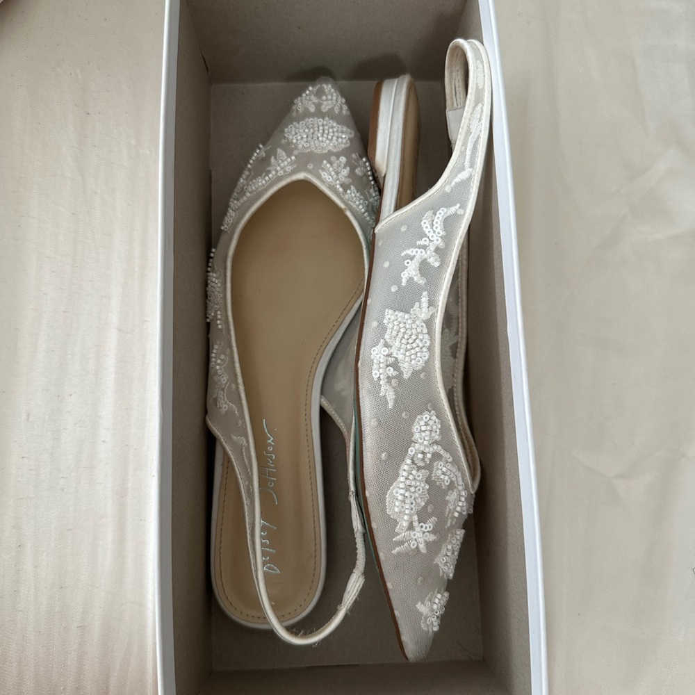 Betsey Johnson Cream Embellished Slingback Flats